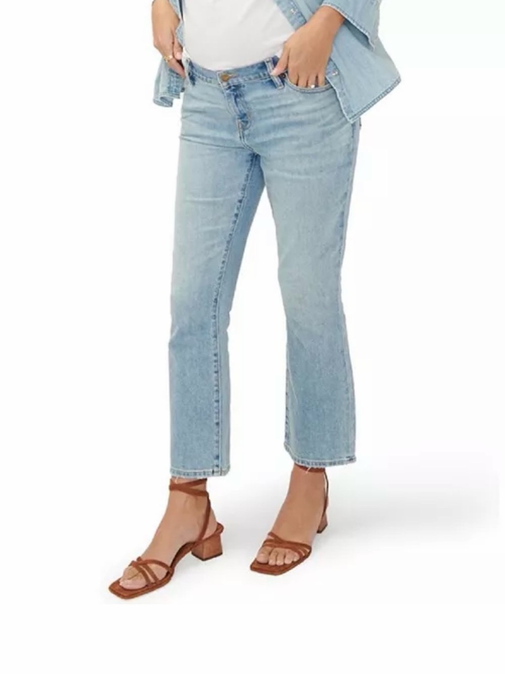 Hatch Maternity Light Blue Straight Crop Jeans